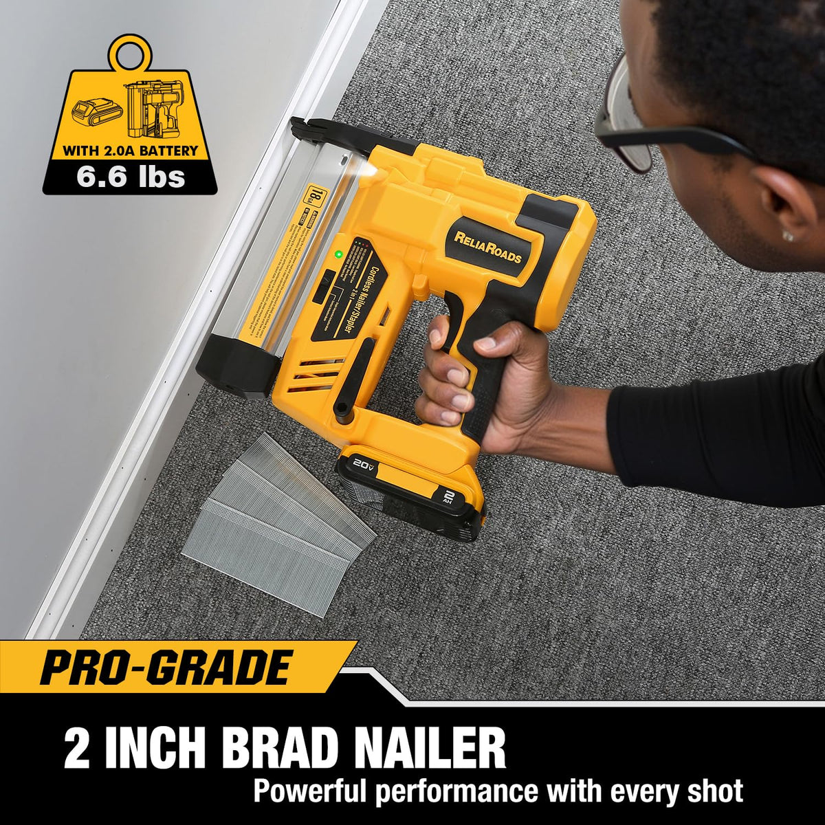 2" Cordless Brad Nailer 18GA Battery Powered Nail Gun with Toolbag H55425