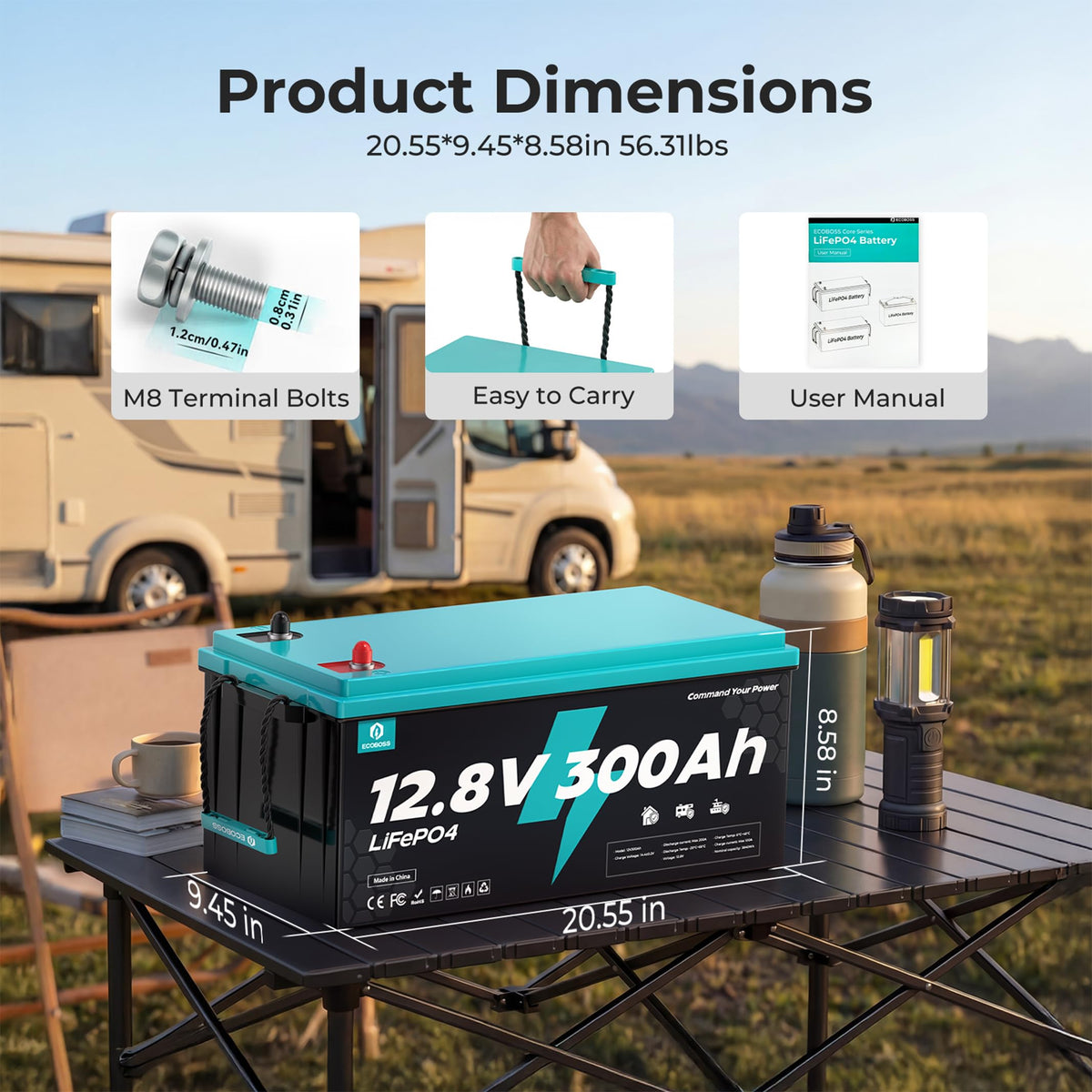 12V 300Ah LiFePO4 Deep Cycle Lithium Battery T1054