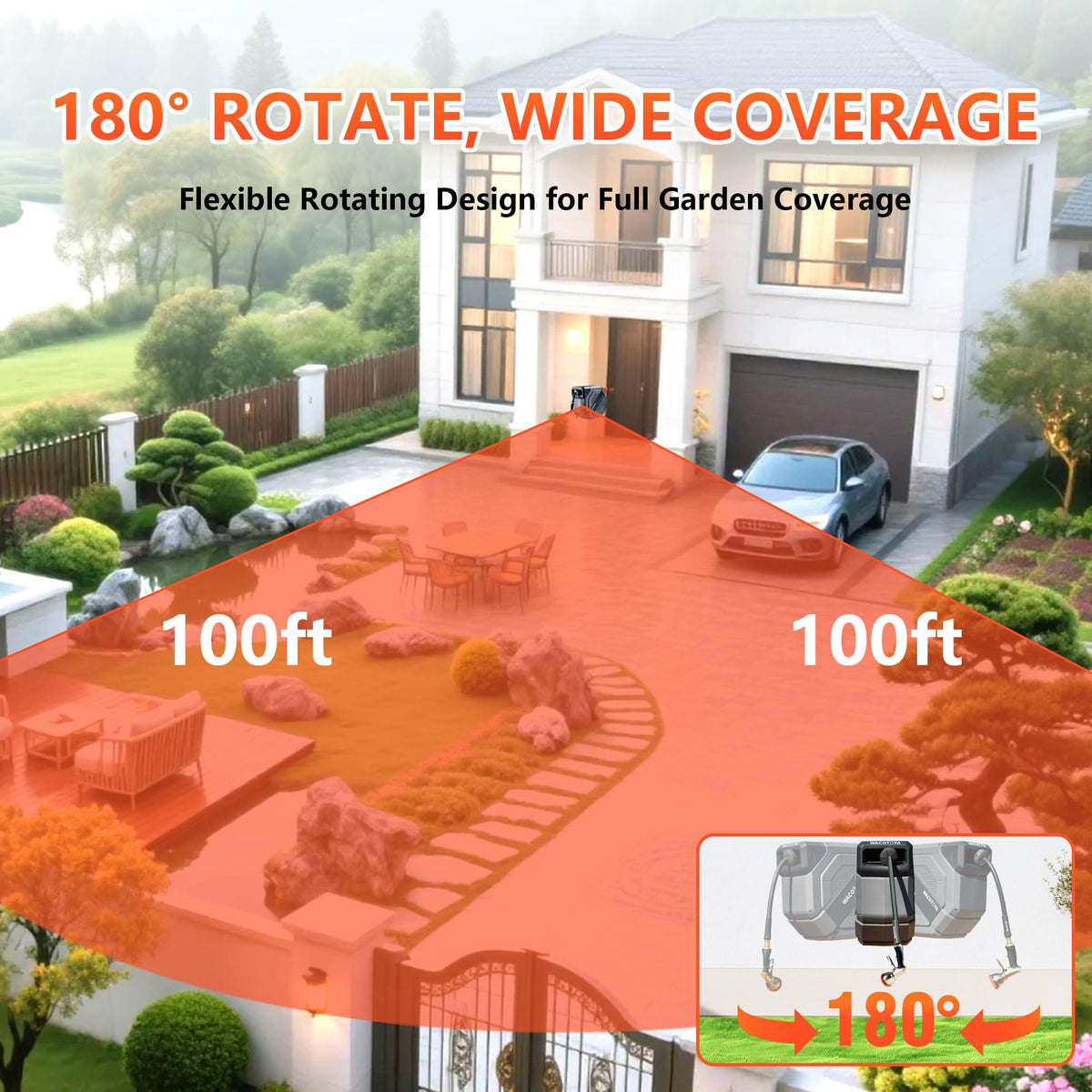 Retractable Garden Hose Reel, 5/8 in x100 ft Heavy Duty Wall Mount W976680