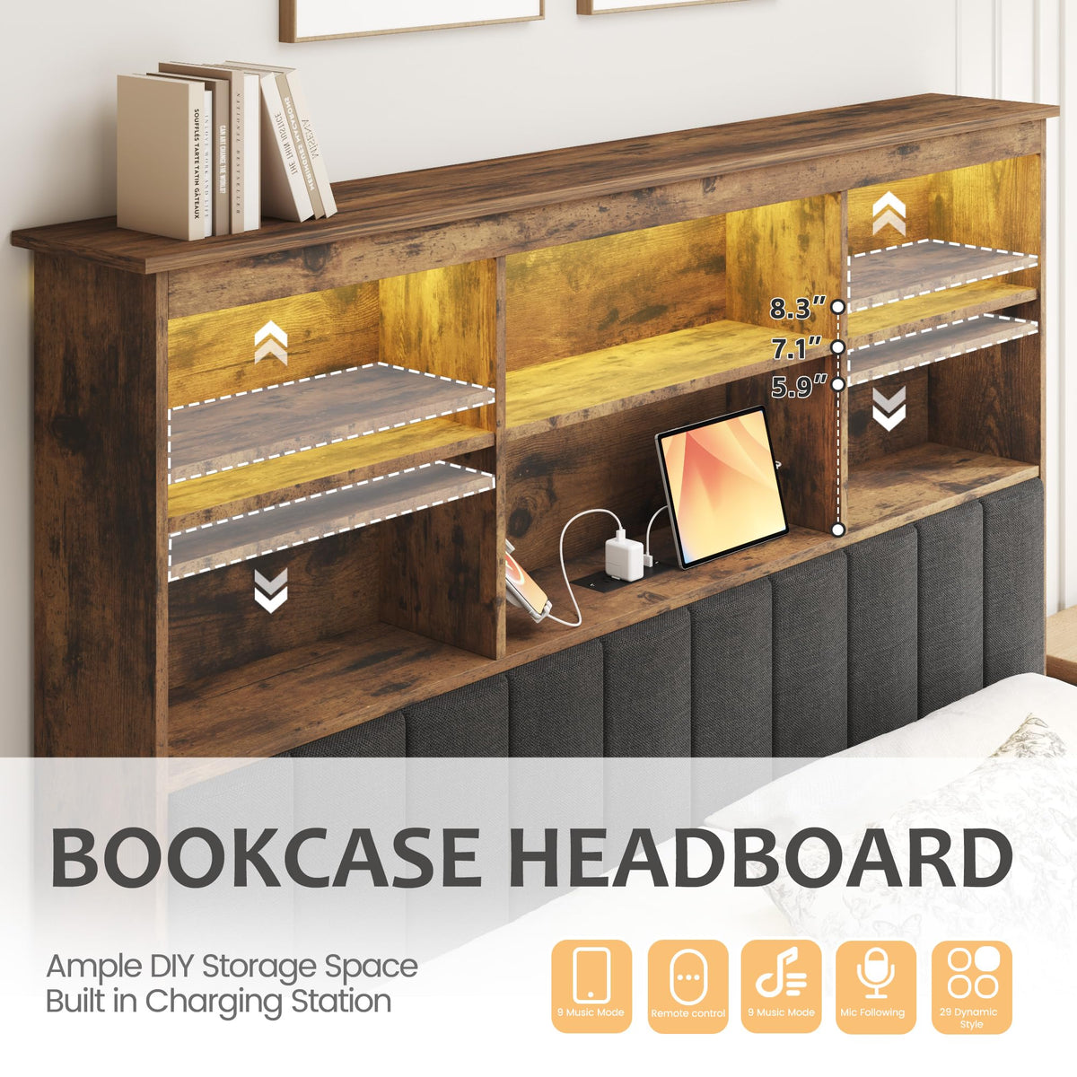 Queen Bed Frame with Headboard, Wood Bed Frame with Storage R31886