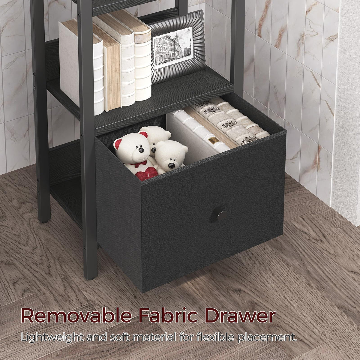 Black 5-Tier Bookshelf with Drawer A88217