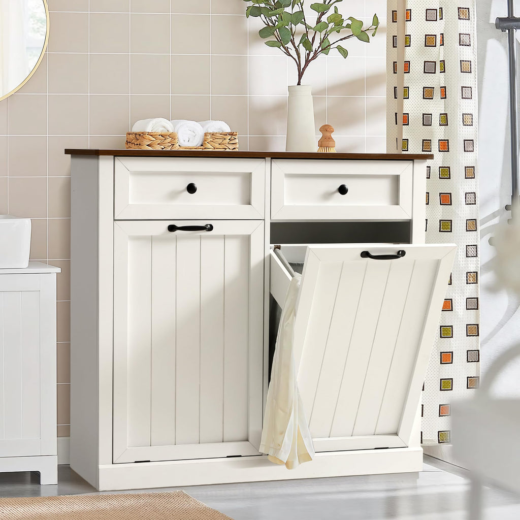 Double Laundry Hamper Cabinet with 2 Drawer X79559