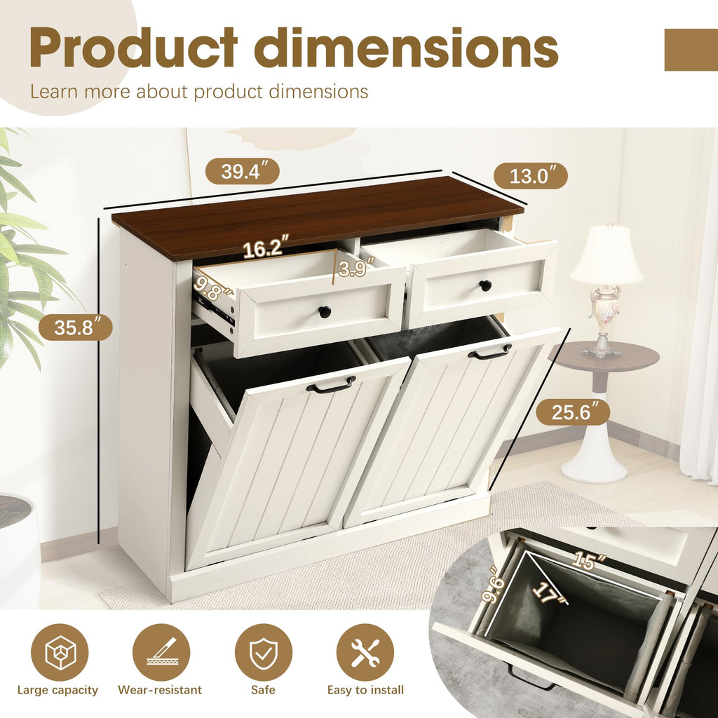 Double Laundry Hamper Cabinet with 2 Drawer X79559