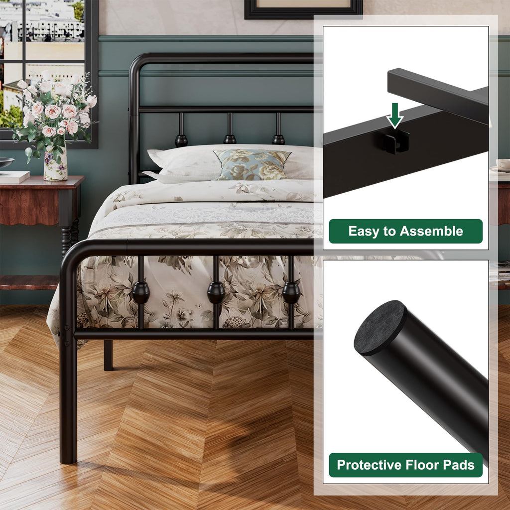 16 Inch Twin Metal Platform Bed with Headboard and Footboard K3318
