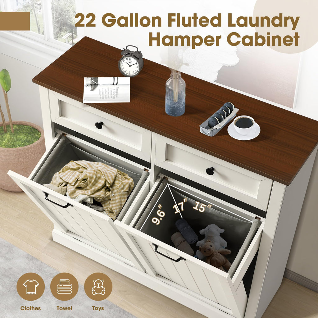 Double Laundry Hamper Cabinet with 2 Drawer X79559