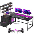 55" L Shaped Gaming Desk with 3 Fabric Drawers & Shelves R3054