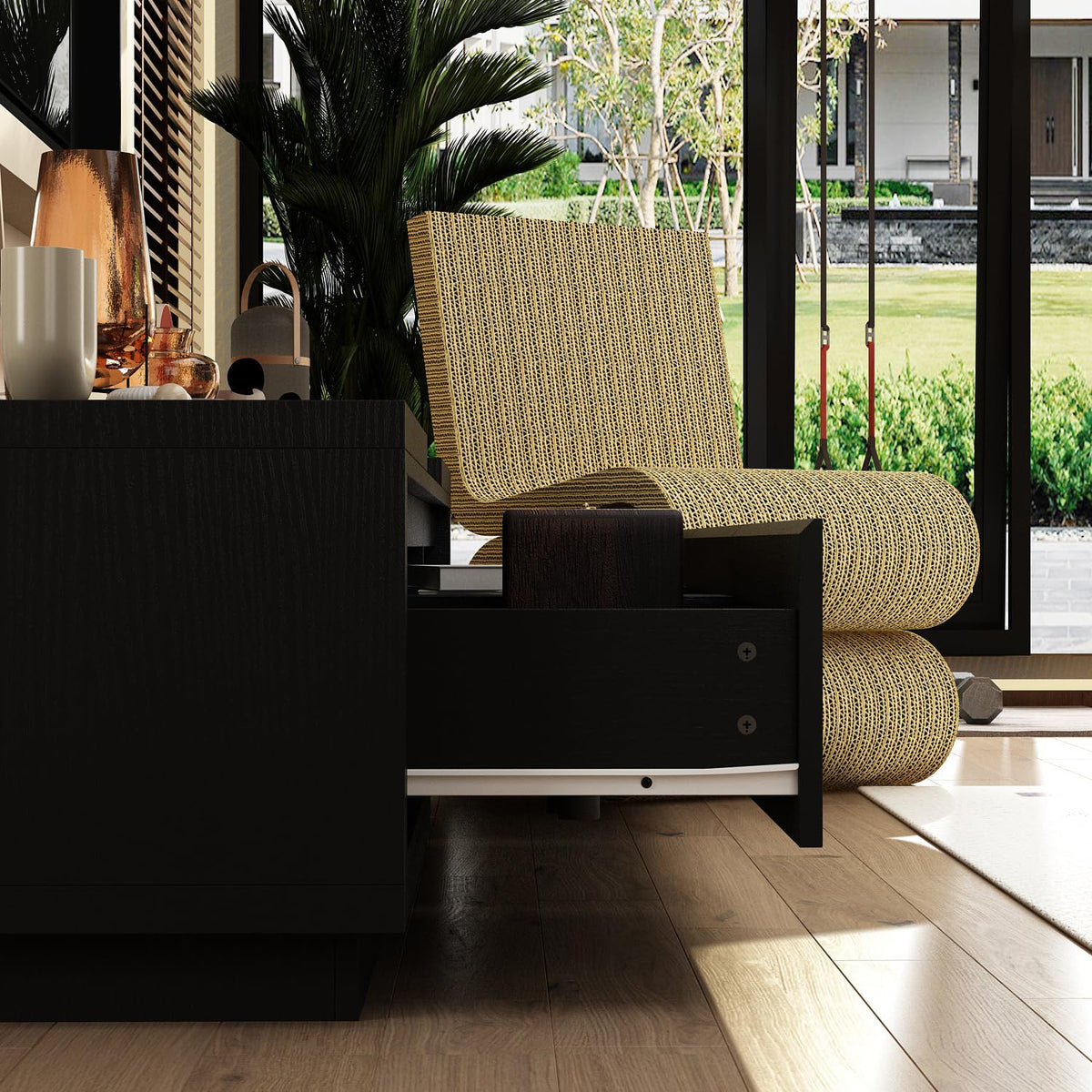 Expandable TV Stand Media Console Table with Three Drawers and Two Open Shelves H102