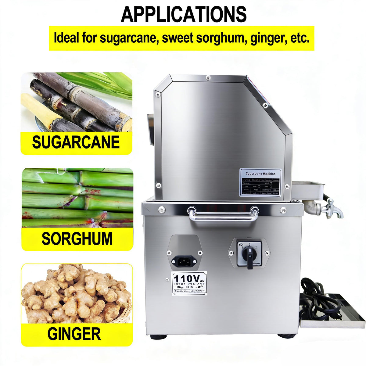 110V 800W Stainless Steel Electric Sugar Cane Juicer Machine J21404