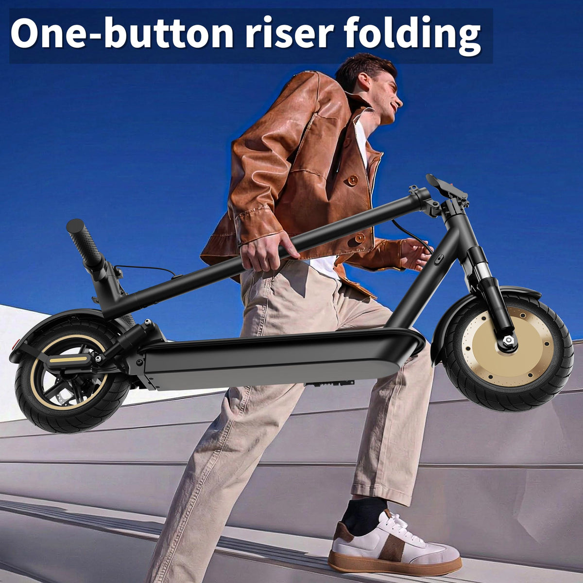 Electric Scooter with Solid Tires, Dual Suspension, Folding G918