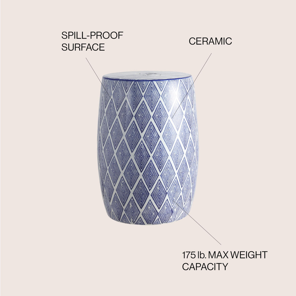 Blue White Ceramic Garden Stool W481333