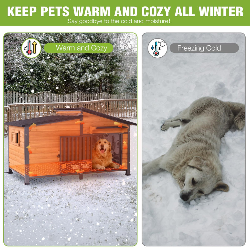Extra Large Heated Insulated Weatherproof Dog Kennel with Heating Pad V43523