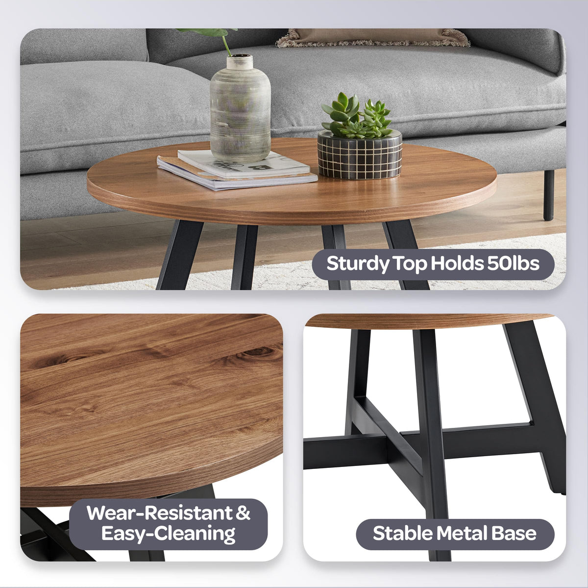 Round Wood Top Metal Base Coffee Table G7097