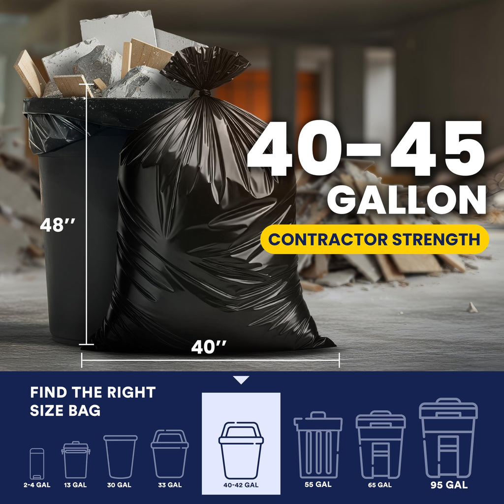 Black Heavy Duty 40-45 Gallon Trash Bags 3.0 Mil 50 Count Q521