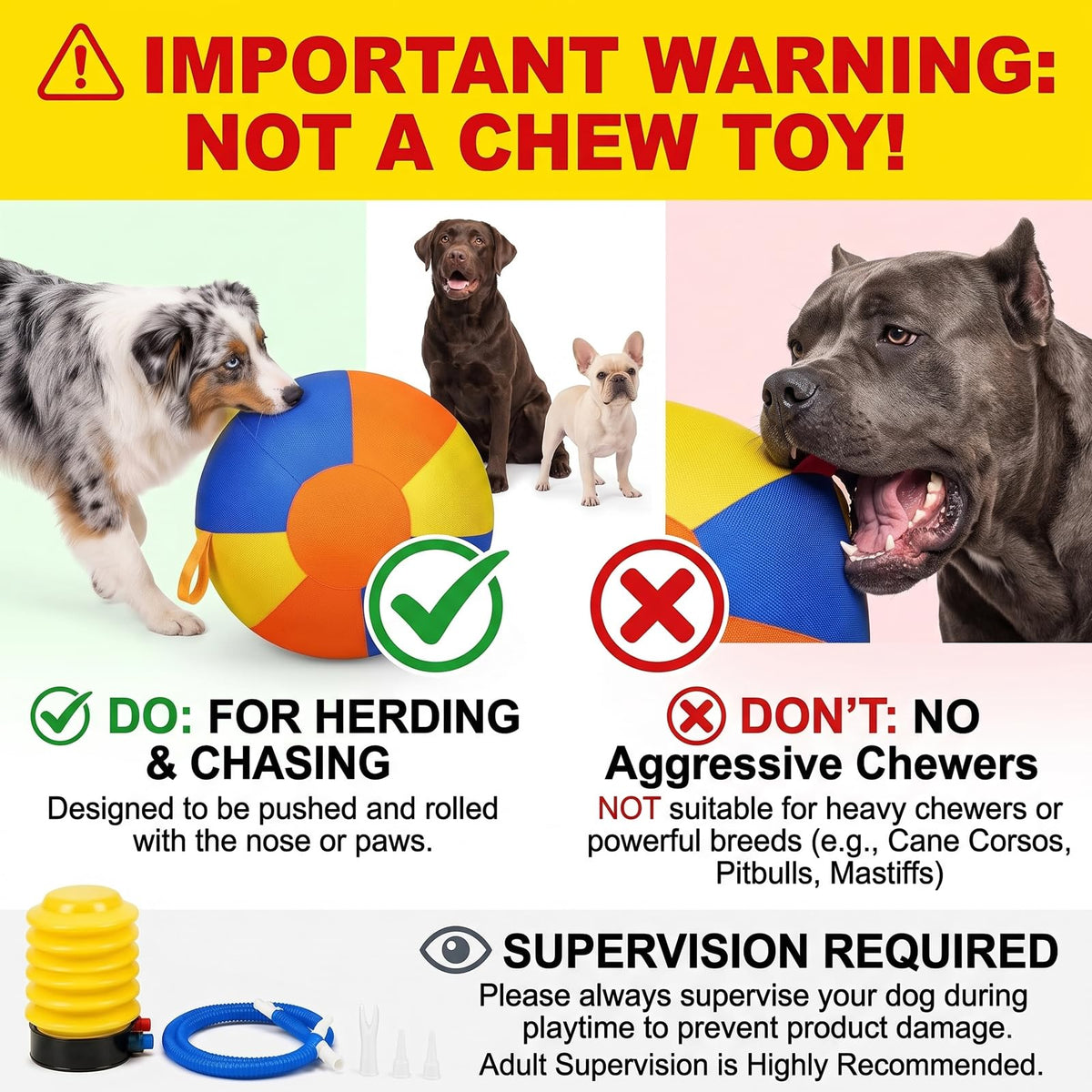 Inflatable Dog Ball with Handle Cover & Pump 18in L353923