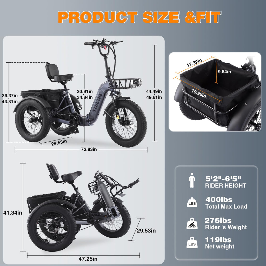 20" Fat Tire Foldable Electric Tricycle X73616