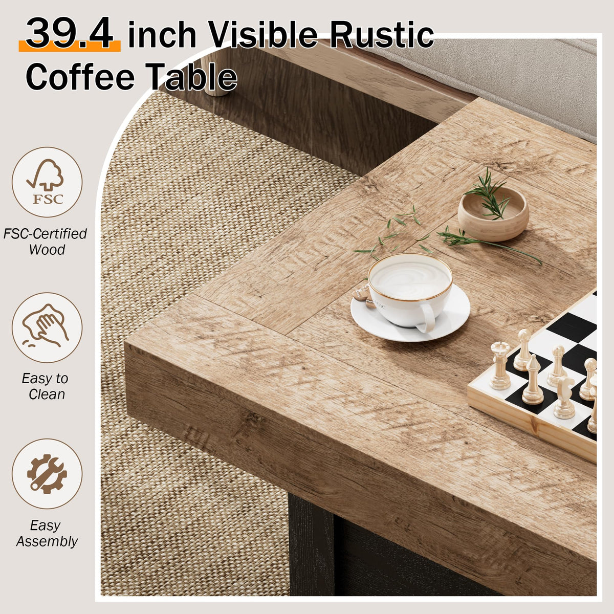 39 in Rustic Coffee Table with X-Design C13810