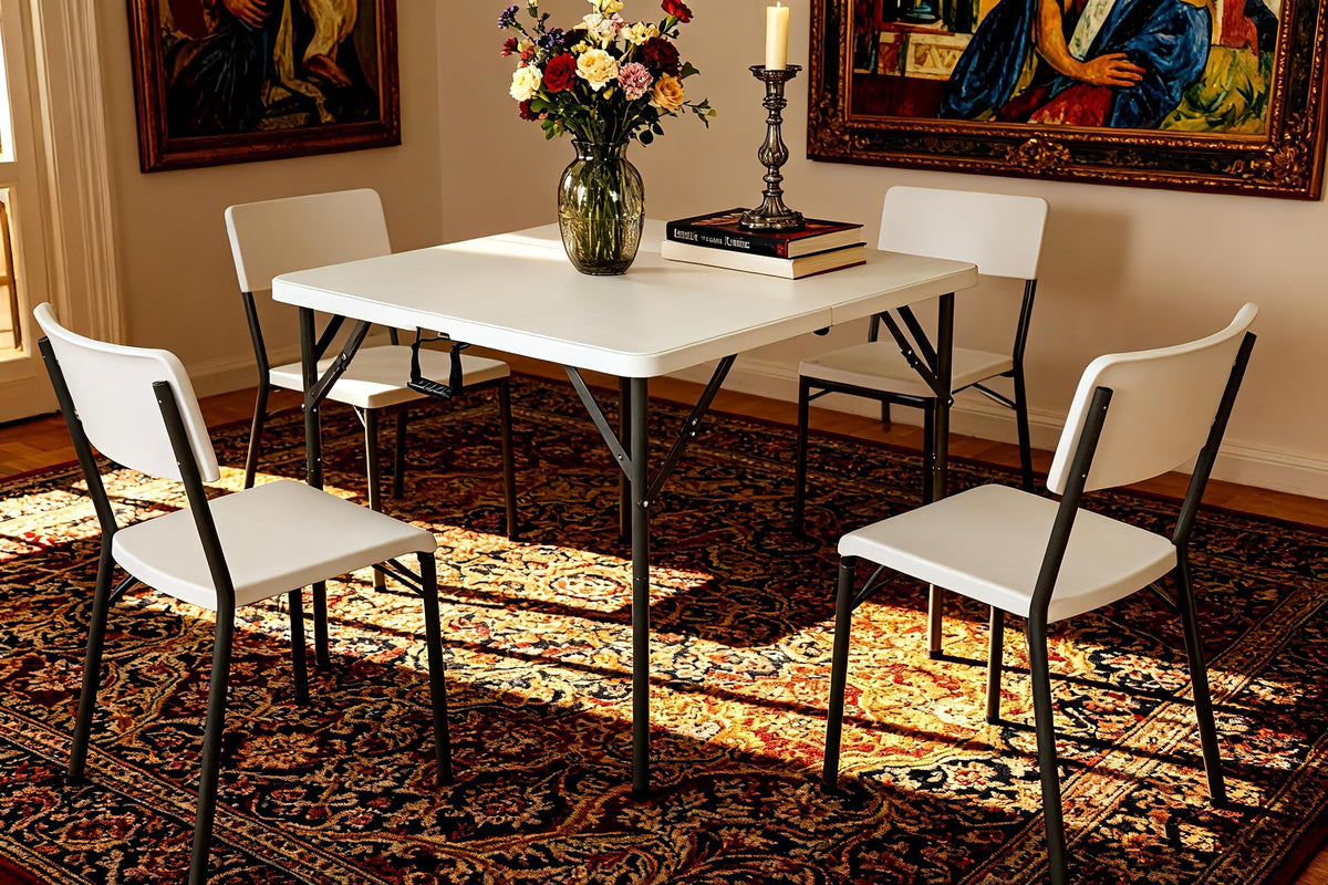 34" Folding Card Table Heavy Duty Plastic Square Table with Handle and Lock B11663