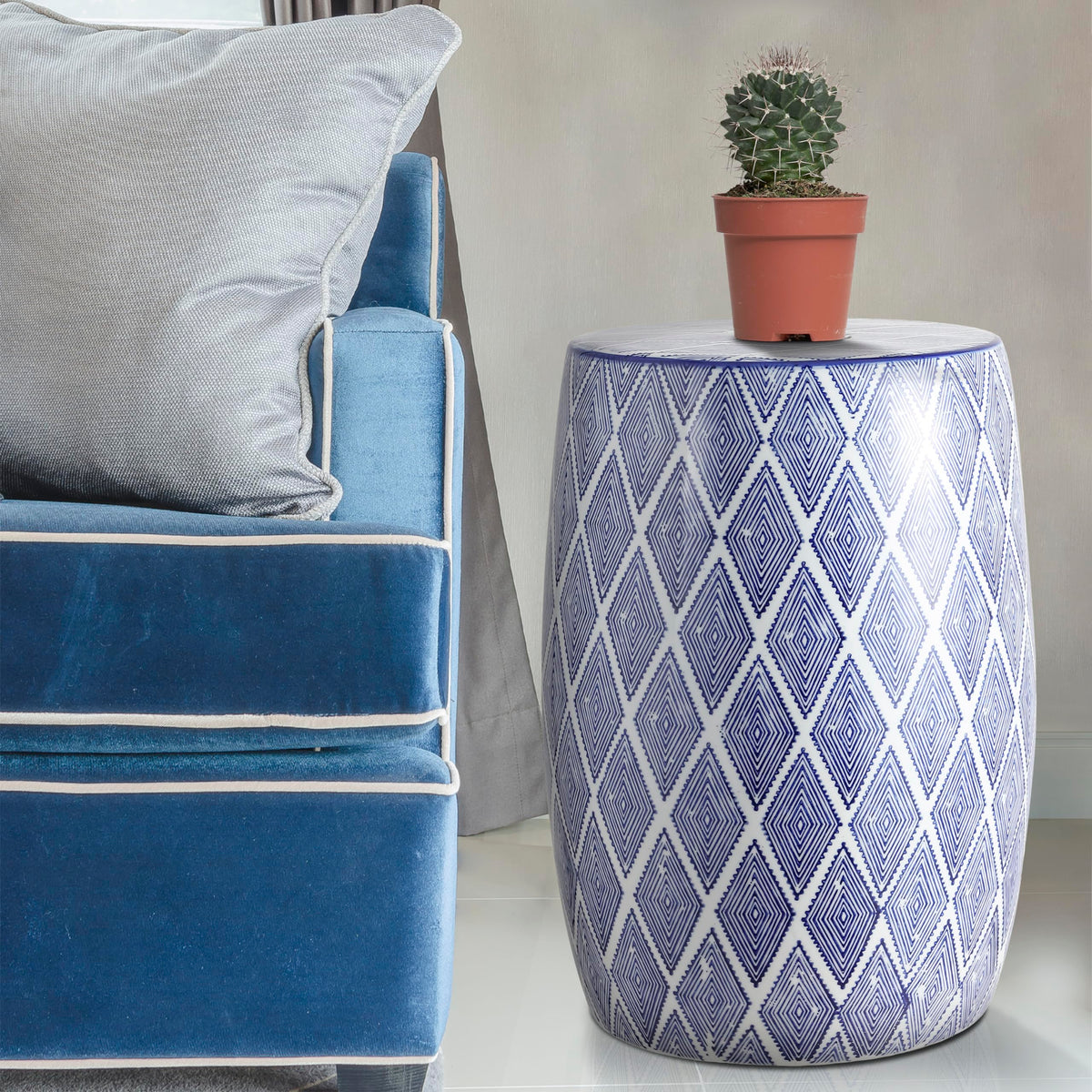 Blue White Ceramic Garden Stool W481333