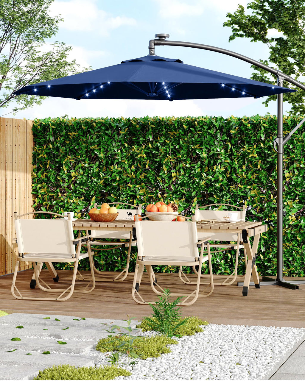 10 ft Solar Light Patio Umbrella with Crank Lift and Cross Base H989