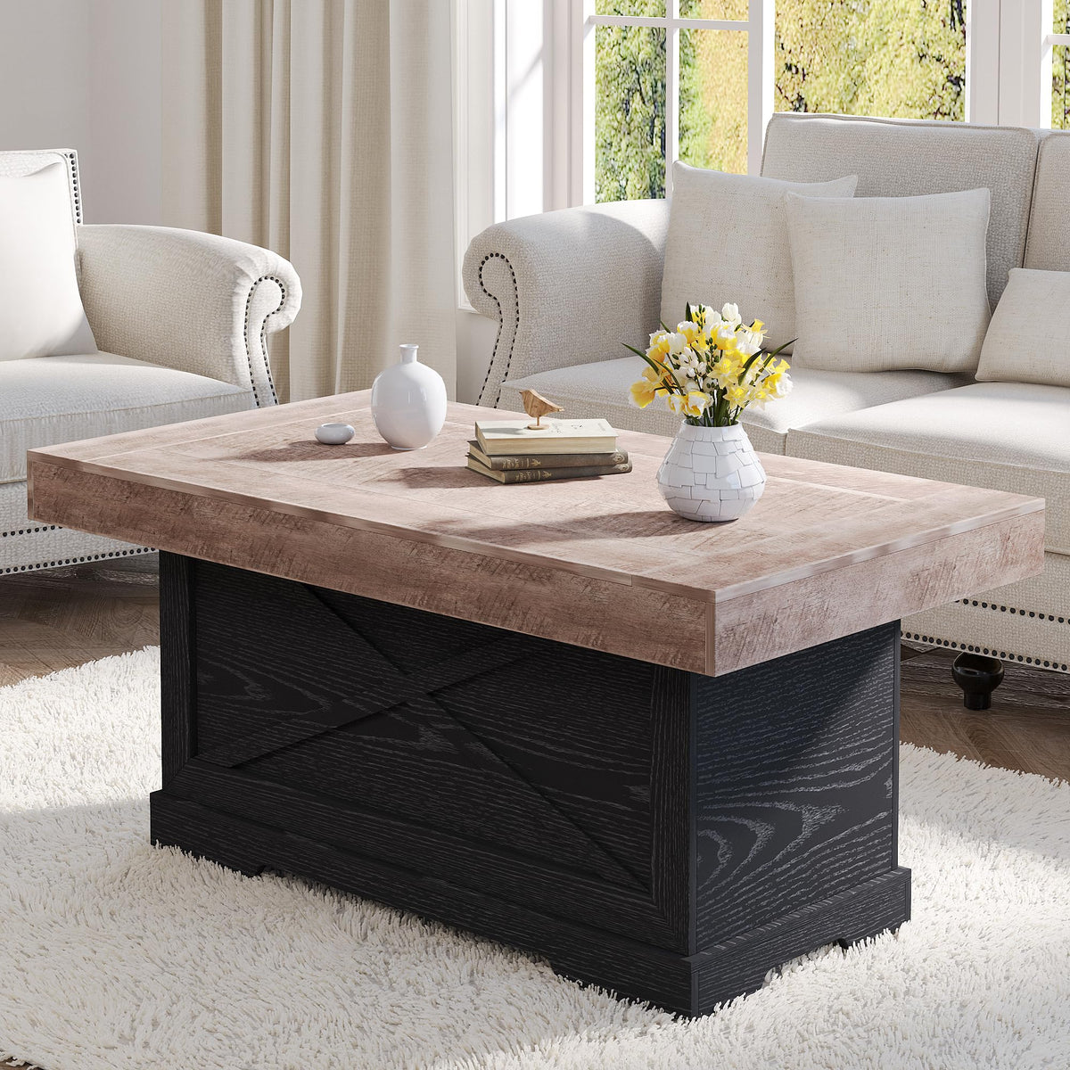 39 in Rustic Coffee Table with X-Design C13810