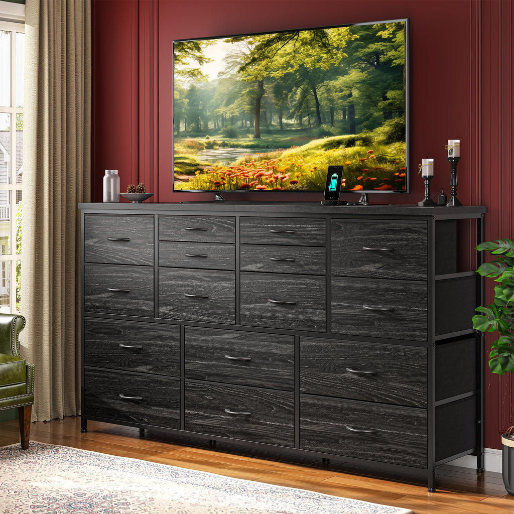 Black Dresser with 16 Fabric Drawers Q402188