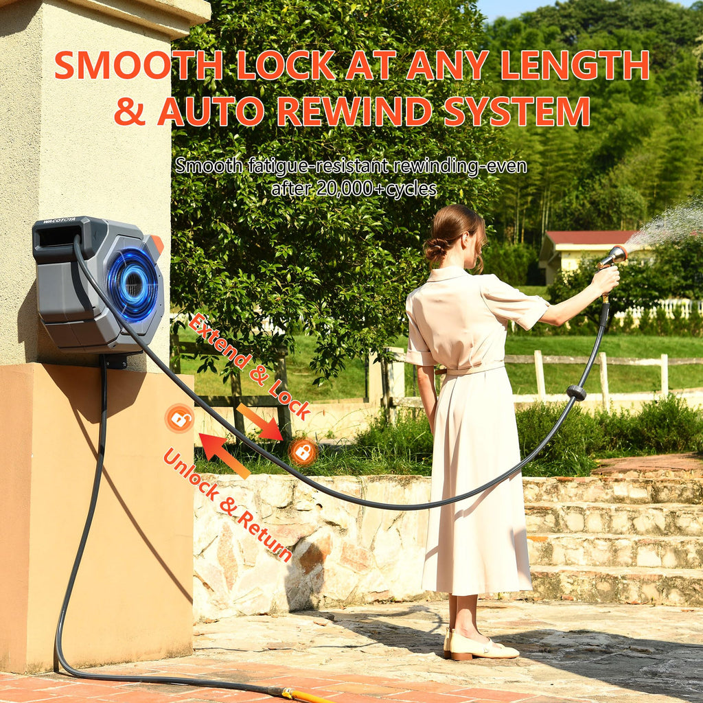 Retractable Garden Hose Reel, 5/8 in x100 ft Heavy Duty Wall Mount W976680