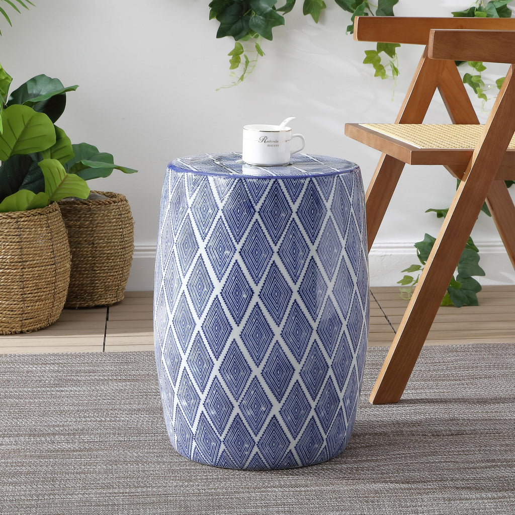 Blue White Ceramic Garden Stool W481333